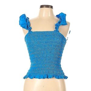 Ramy Brook Blue Smocked Ruffled Tank Top